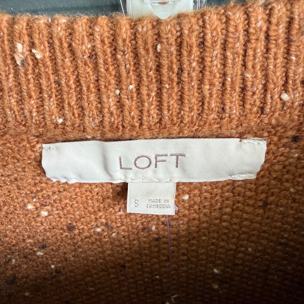 LOFT Rust Nep Knit Button Front Cardigan Sweater Pockets Womens Small NWT - Picture 5 of 9